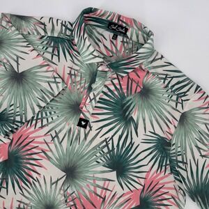 Bad Birdie Mens XL Golf Polo Shirt Tropical Palm Leaf Green‎ Pink Short Sleeve